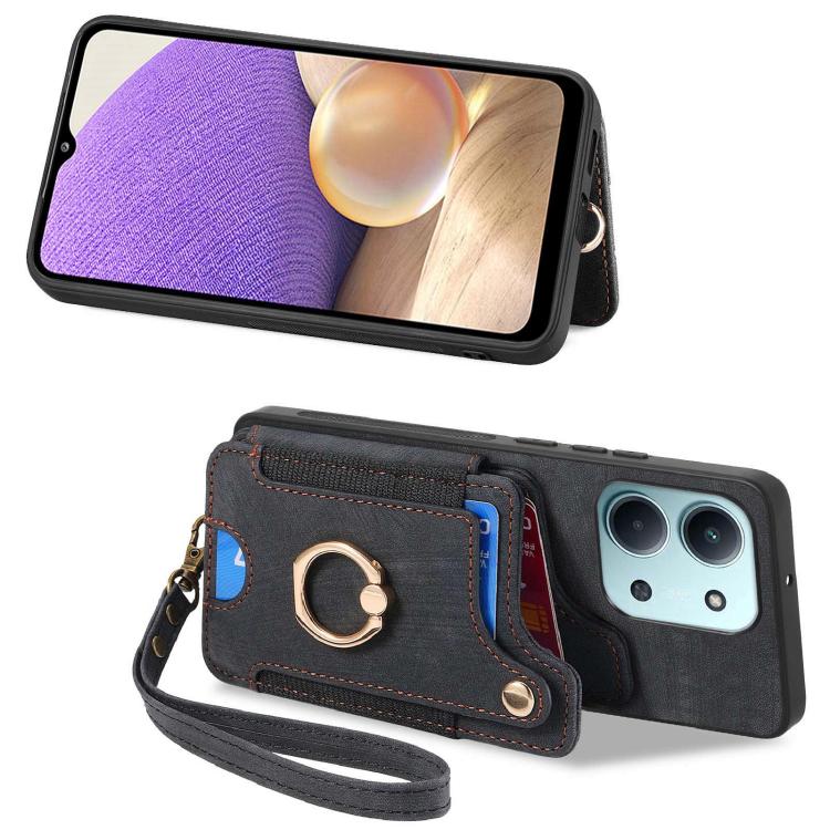 For Redmi 15C 5G / 4G Global 171mm Retro Skin-feel Ring Multi-card RFID Wallet Phone Case