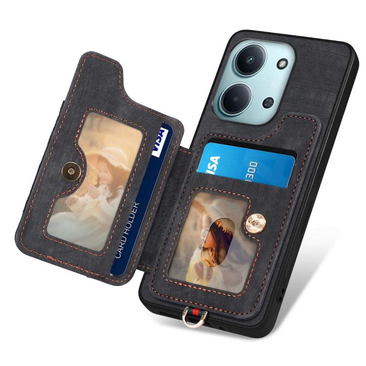 For Redmi 15C 5G / 4G Global 171mm Retro Skin-feel Ring Multi-card RFID Wallet Phone Case