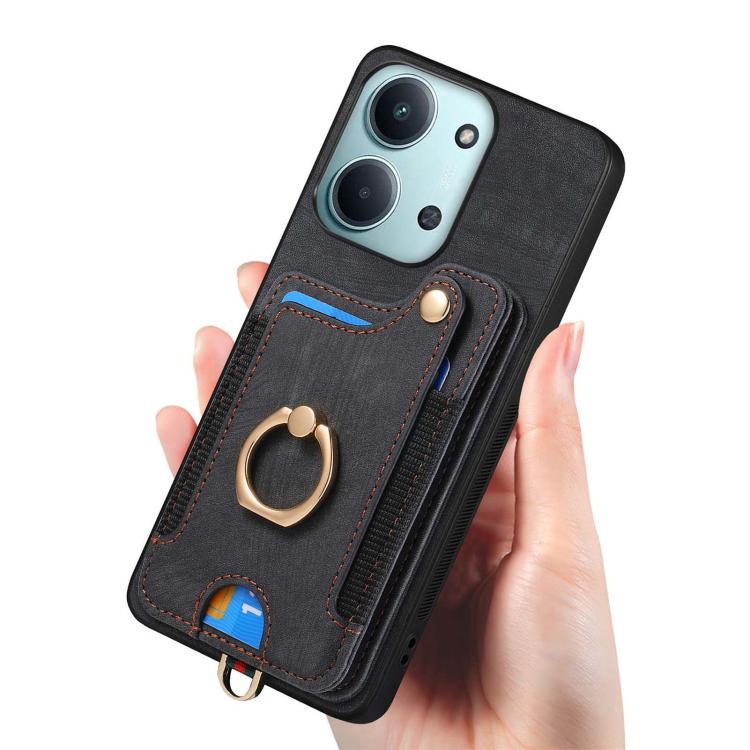 For Redmi 15C 5G / 4G Global 171mm Retro Skin-feel Ring Multi-card RFID Wallet Phone Case