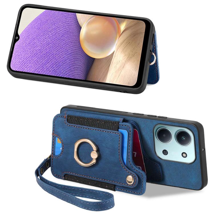 For Redmi 15C 5G / 4G Global 171mm Retro Skin-feel Ring Multi-card RFID Wallet Phone Case