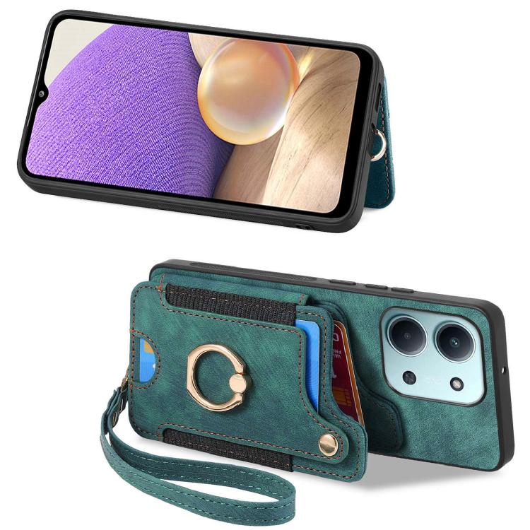 For Redmi 15C 5G / 4G Global 171mm Retro Skin-feel Ring Multi-card RFID Wallet Phone Case