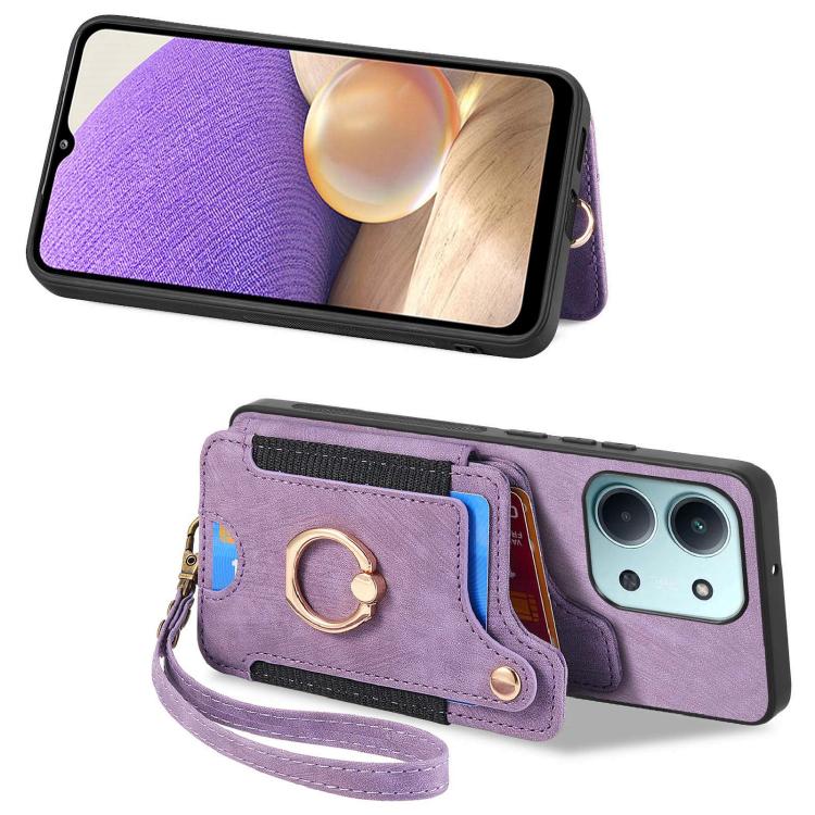 For Redmi 15C 5G / 4G Global 171mm Retro Skin-feel Ring Multi-card RFID Wallet Phone Case
