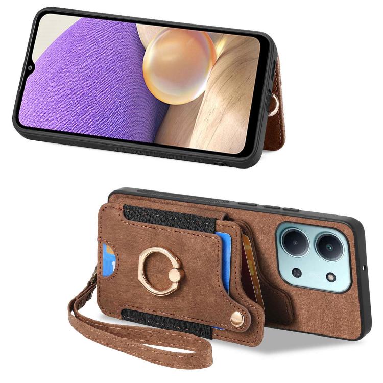 For Redmi 15C 5G / 4G Global 171mm Retro Skin-feel Ring Multi-card RFID Wallet Phone Case