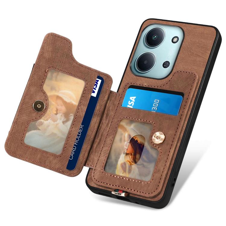 For Redmi 15C 5G / 4G Global 171mm Retro Skin-feel Ring Multi-card RFID Wallet Phone Case