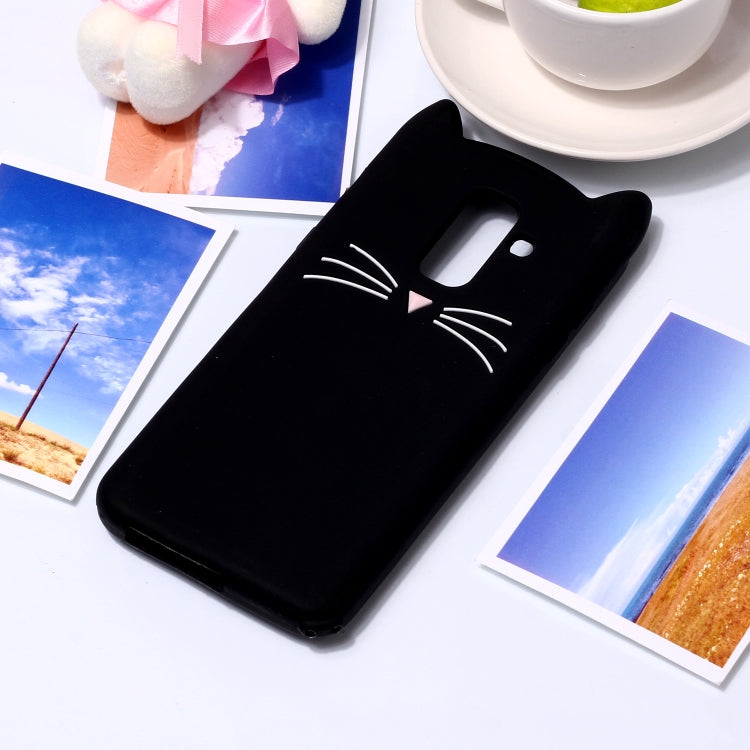 Lovely 3D Moustache Cat Soft Silicone Back Case for Galaxy A6+ 2018 & J8 2018(Black)