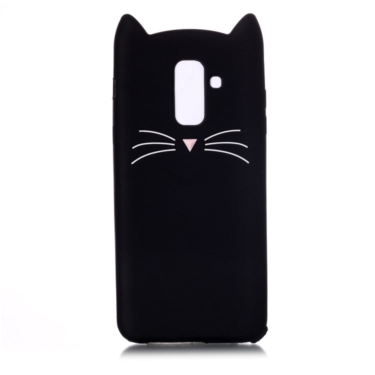 Lovely 3D Moustache Cat Soft Silicone Back Case for Galaxy A6+ 2018 & J8 2018(Black)