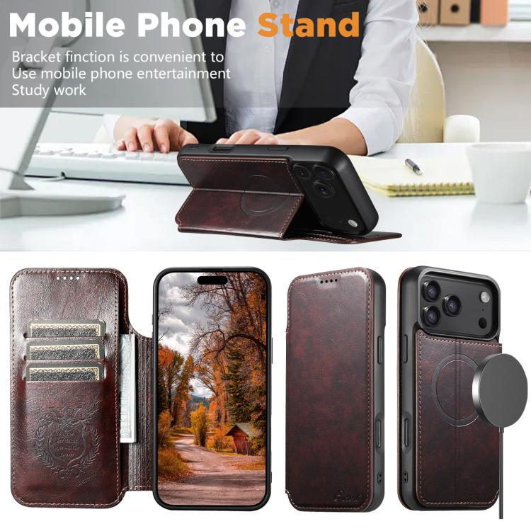 For iPhone 17 Pro Max Suteni J05 Leather Magnetic MagSafe Phone Case