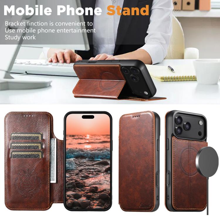 For iPhone 17 Pro Max Suteni J05 Leather Magnetic MagSafe Phone Case