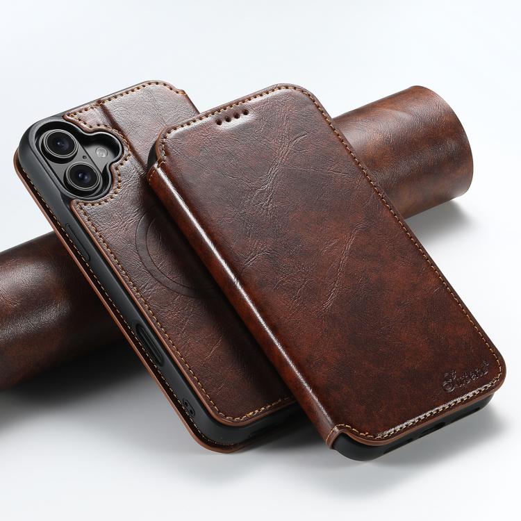 For iPhone 17 Suteni J05 Leather Magnetic MagSafe Phone Case