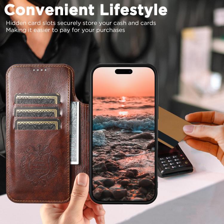 For iPhone 17 Suteni J05 Leather Magnetic MagSafe Phone Case