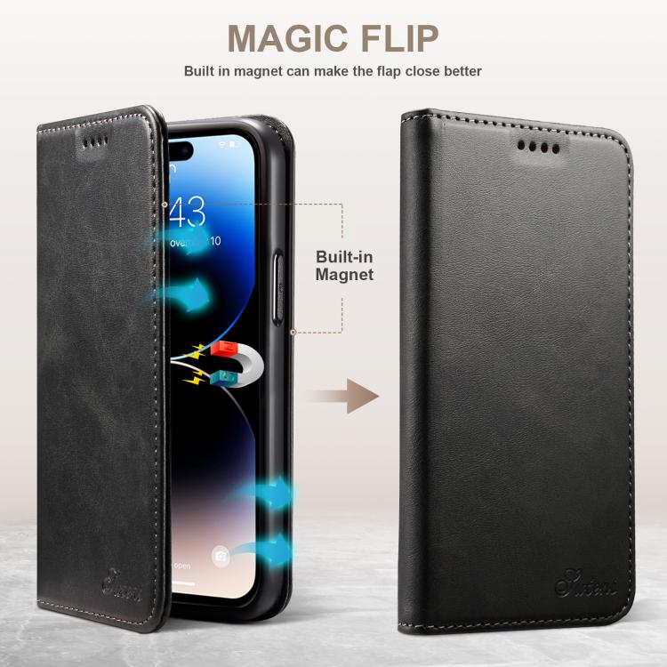 For iPhone 17e / 16e Suteni Calf Texture Horizontal Flip Leather Phone Case