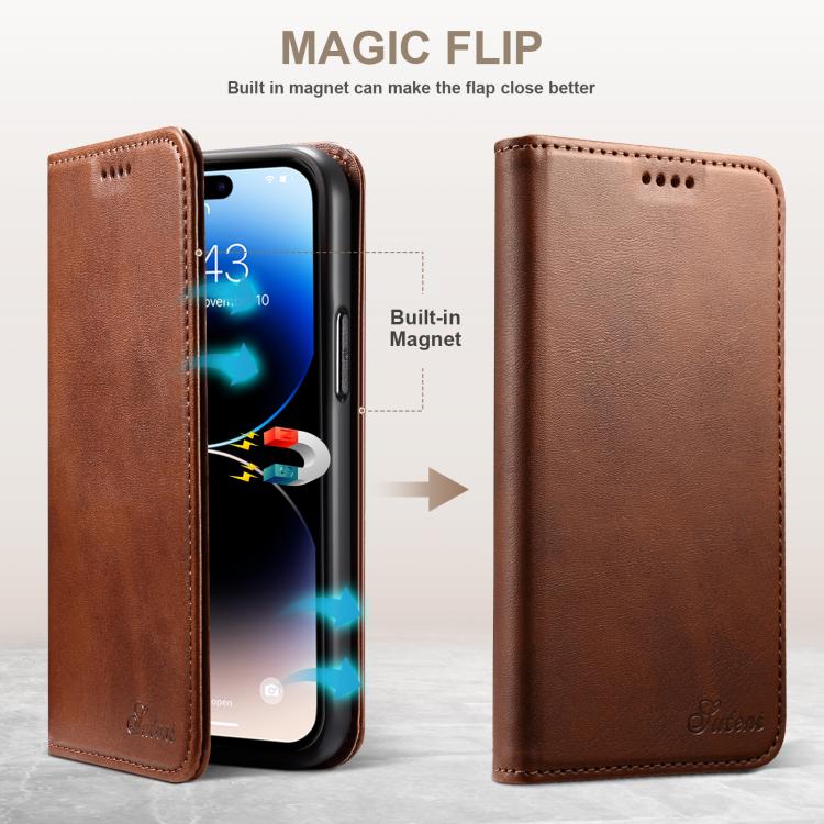 For iPhone 17e / 16e Suteni Calf Texture Horizontal Flip Leather Phone Case
