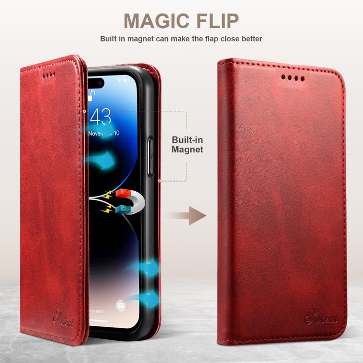 For iPhone 17e / 16e Suteni Calf Texture Horizontal Flip Leather Phone Case
