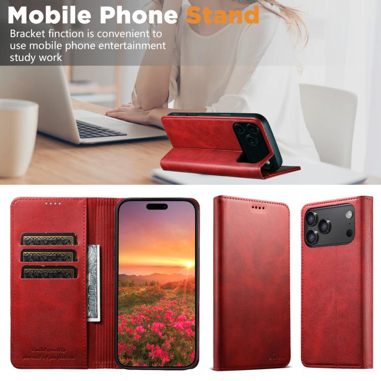 For iPhone 17 Pro Suteni Calf Texture Horizontal Flip Leather Phone Case