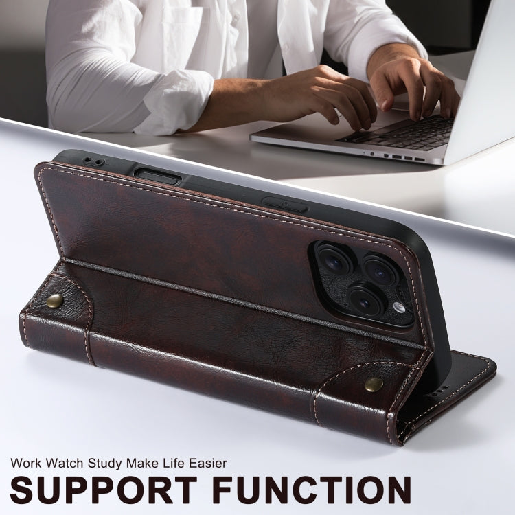 For iPhone 16 Suteni Baroque Calf Texture Buckle Wallet Leather Phone Case
