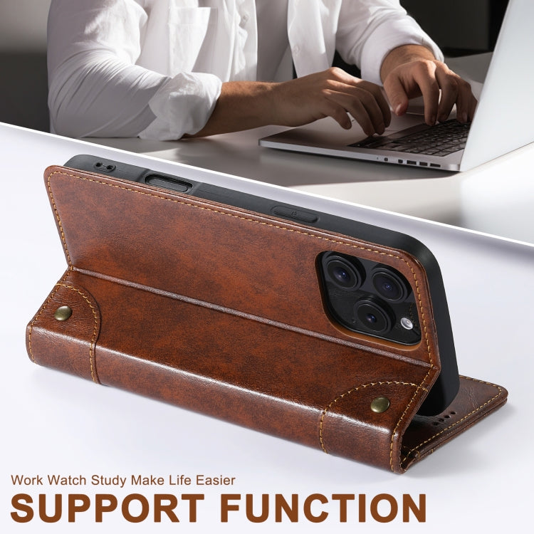 For iPhone 16 Suteni Baroque Calf Texture Buckle Wallet Leather Phone Case