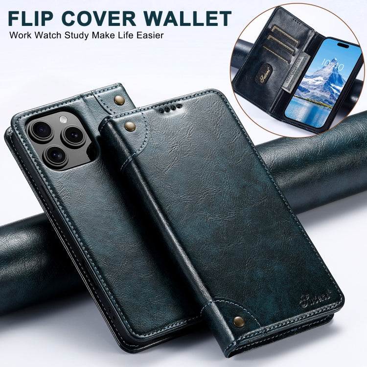 For iPhone 16 Suteni Baroque Calf Texture Buckle Wallet Leather Phone Case