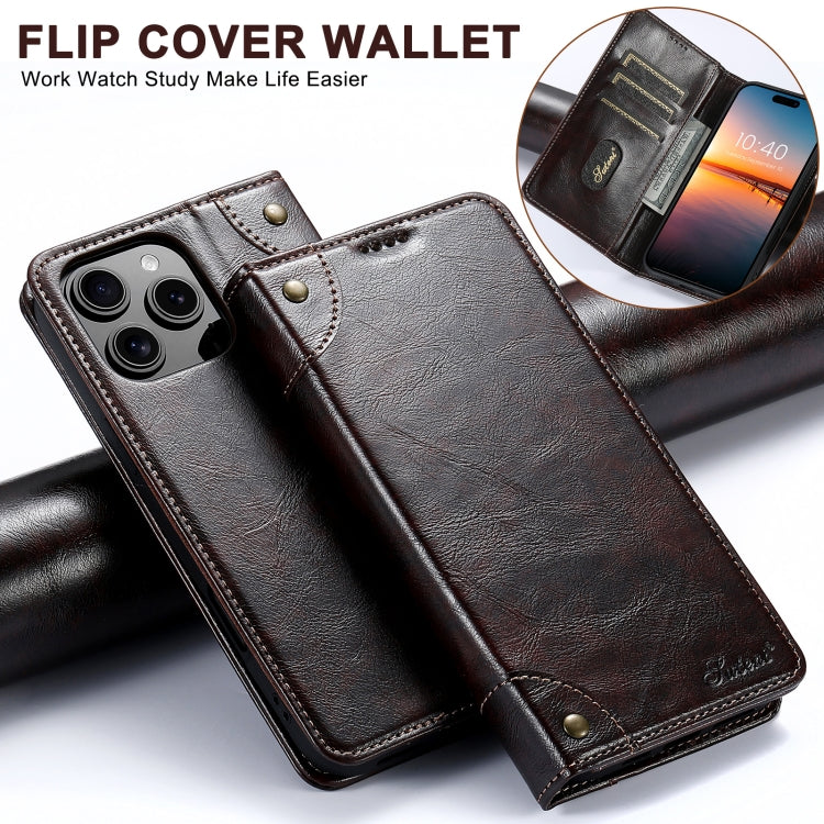 For iPhone 16 Pro Suteni Baroque Calf Texture Buckle Wallet Leather Phone Case