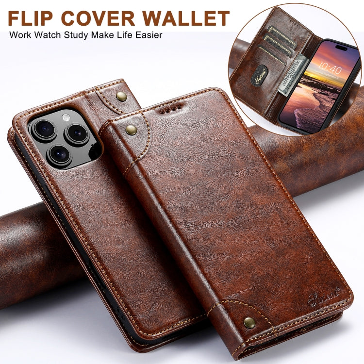 For iPhone 16 Pro Suteni Baroque Calf Texture Buckle Wallet Leather Phone Case