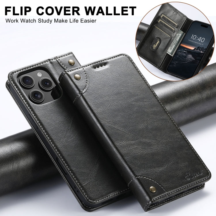 For iPhone 16 Plus Suteni Baroque Calf Texture Buckle Wallet Leather Phone Case