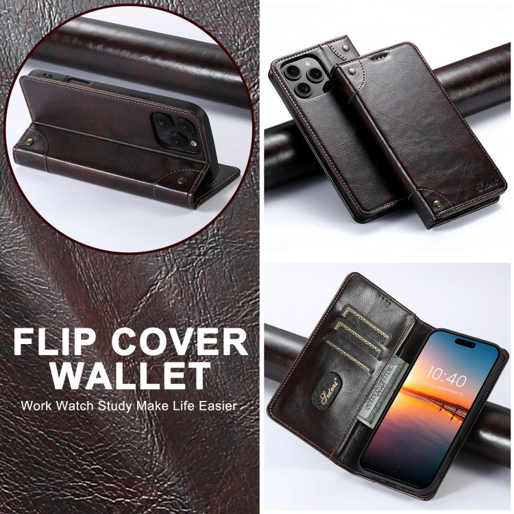 For iPhone 16 Plus Suteni Baroque Calf Texture Buckle Wallet Leather Phone Case