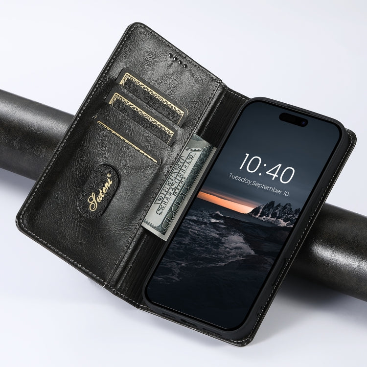 For iPhone 16 Pro Max Suteni Baroque Calf Texture Buckle Wallet Leather Phone Case