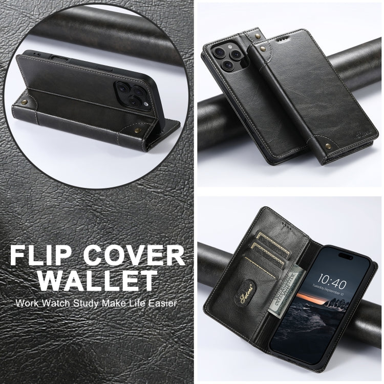 For iPhone 16 Pro Max Suteni Baroque Calf Texture Buckle Wallet Leather Phone Case