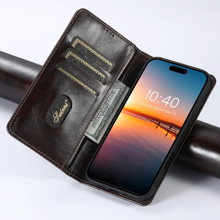 For iPhone 16 Pro Max Suteni Baroque Calf Texture Buckle Wallet Leather Phone Case