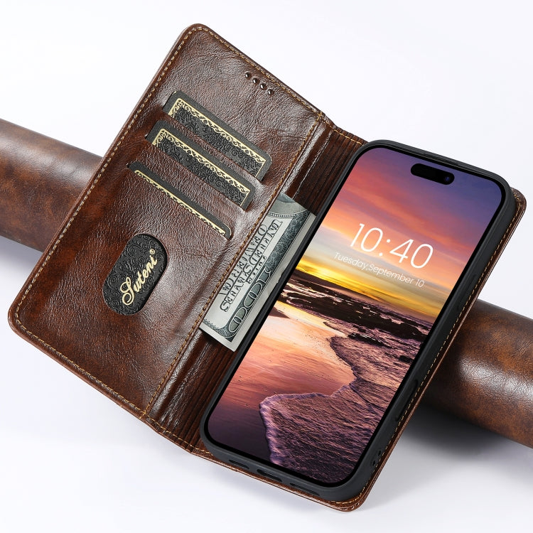 For iPhone 16 Pro Max Suteni Baroque Calf Texture Buckle Wallet Leather Phone Case