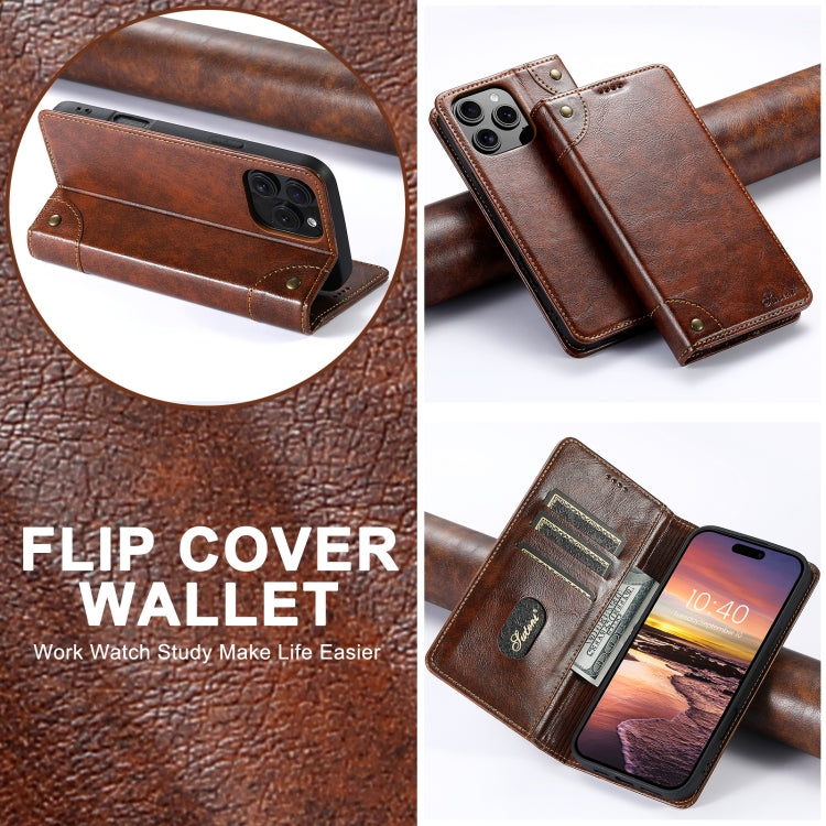 For iPhone 16 Pro Max Suteni Baroque Calf Texture Buckle Wallet Leather Phone Case