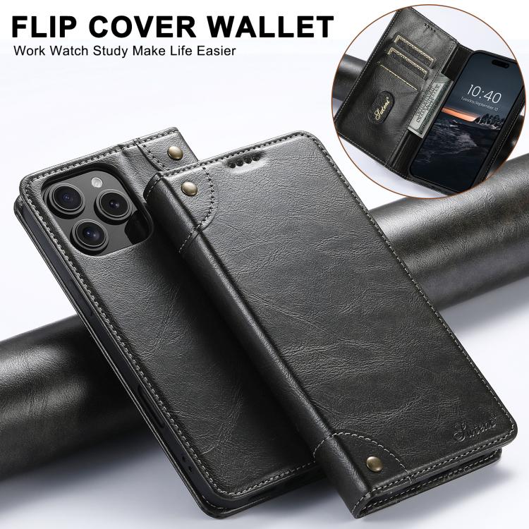 For iPhone 17e / 16e Suteni Baroque Calf Texture Buckle Wallet Leather Phone Case