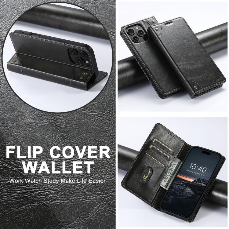 For iPhone 17e / 16e Suteni Baroque Calf Texture Buckle Wallet Leather Phone Case
