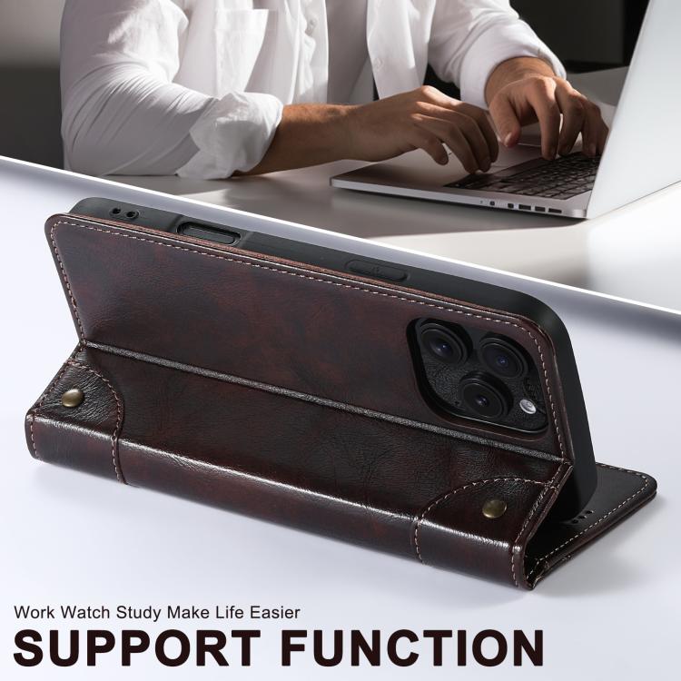 For iPhone 17e / 16e Suteni Baroque Calf Texture Buckle Wallet Leather Phone Case