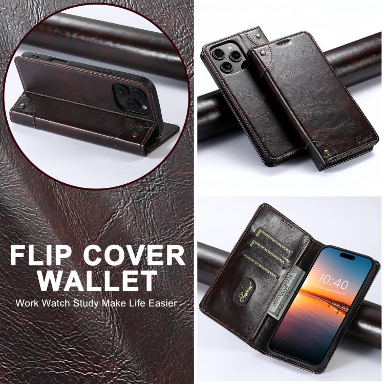 For iPhone 17e / 16e Suteni Baroque Calf Texture Buckle Wallet Leather Phone Case