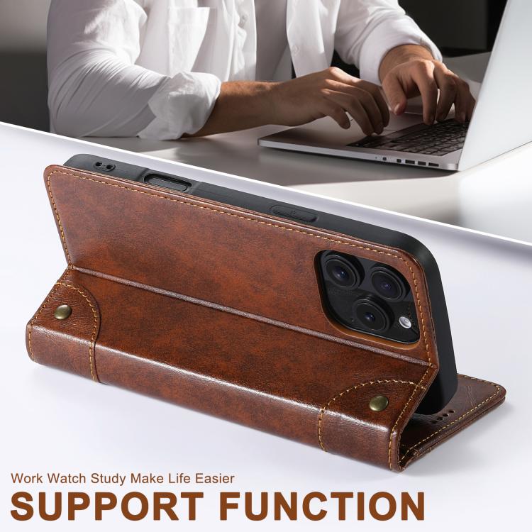 For iPhone 17e / 16e Suteni Baroque Calf Texture Buckle Wallet Leather Phone Case