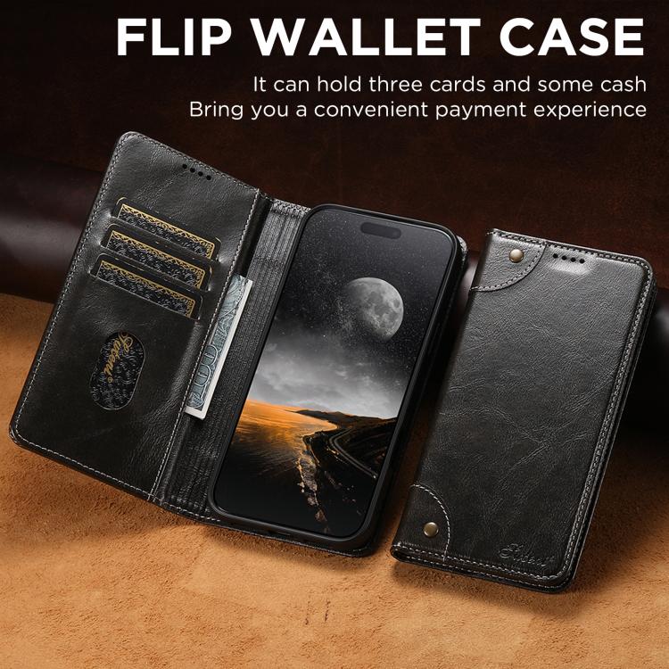 For iPhone 17 Pro Max Suteni Baroque Calf Texture Buckle Wallet Leather Phone Case