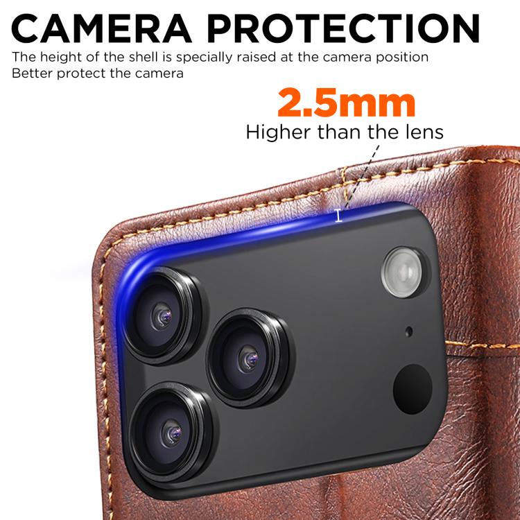 For iPhone 17 Pro Max Suteni Baroque Calf Texture Buckle Wallet Leather Phone Case