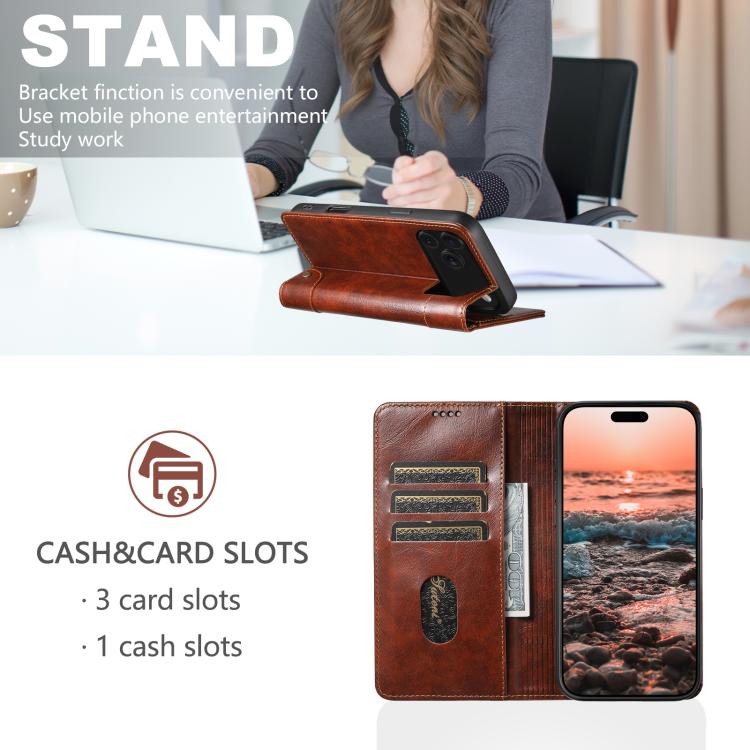 For iPhone 17 Pro Max Suteni Baroque Calf Texture Buckle Wallet Leather Phone Case