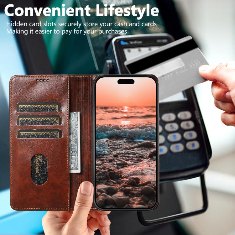 For iPhone 17 Pro Max Suteni Baroque Calf Texture Buckle Wallet Leather Phone Case