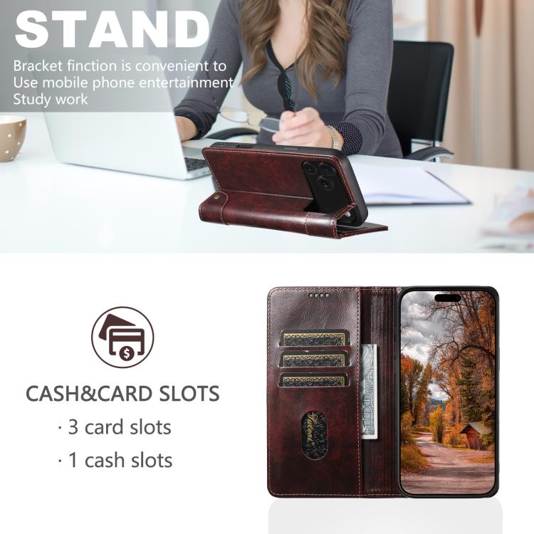 For iPhone 17 Suteni Baroque Calf Texture Buckle Wallet Leather Phone Case