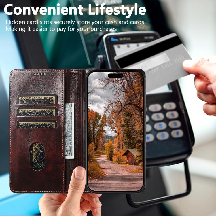For iPhone 17 Suteni Baroque Calf Texture Buckle Wallet Leather Phone Case