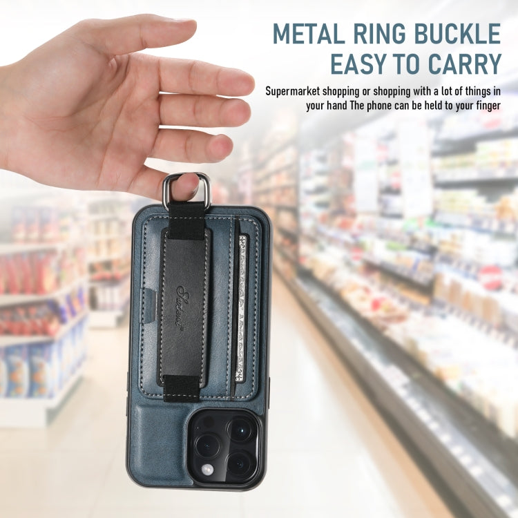 For iPhone 16 Plus Suteni H13 Card Wallet Wrist Strap Holder PU Phone Case