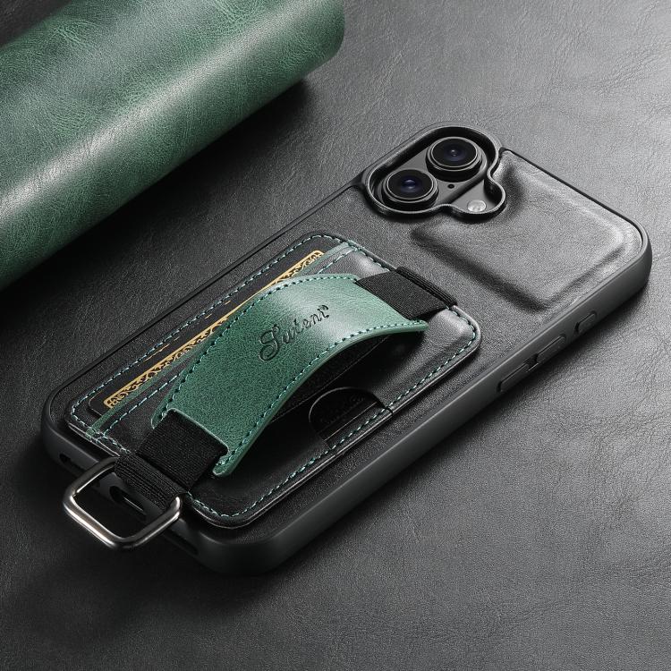 For iPhone 17 Suteni H13 Card Wallet Wrist Strap Holder PU Phone Case