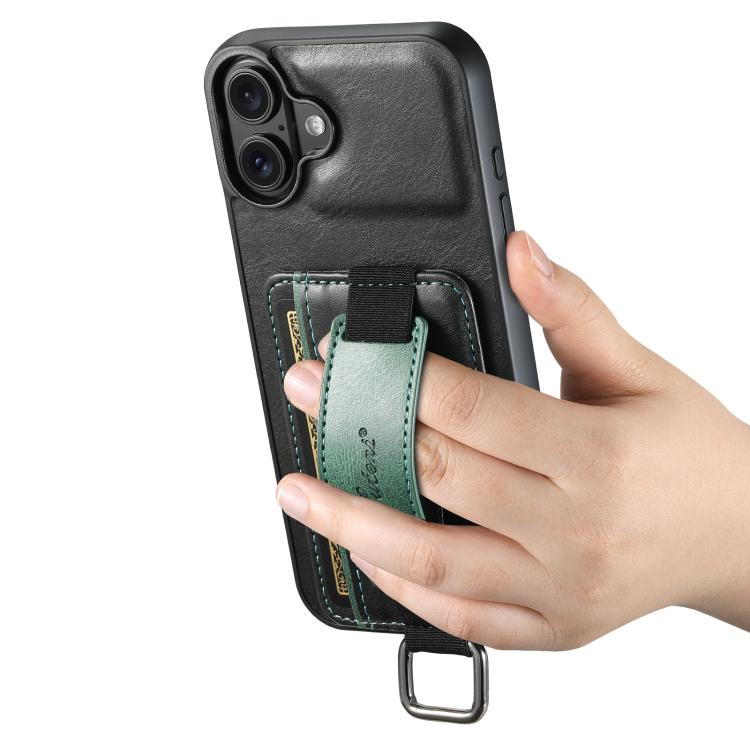 For iPhone 17 Suteni H13 Card Wallet Wrist Strap Holder PU Phone Case