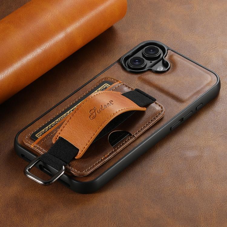 For iPhone 17 Suteni H13 Card Wallet Wrist Strap Holder PU Phone Case