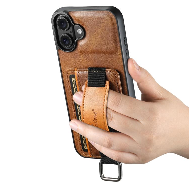 For iPhone 17 Suteni H13 Card Wallet Wrist Strap Holder PU Phone Case