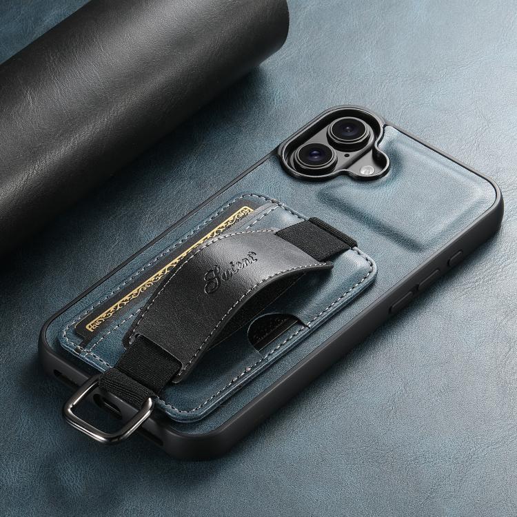 For iPhone 17 Suteni H13 Card Wallet Wrist Strap Holder PU Phone Case