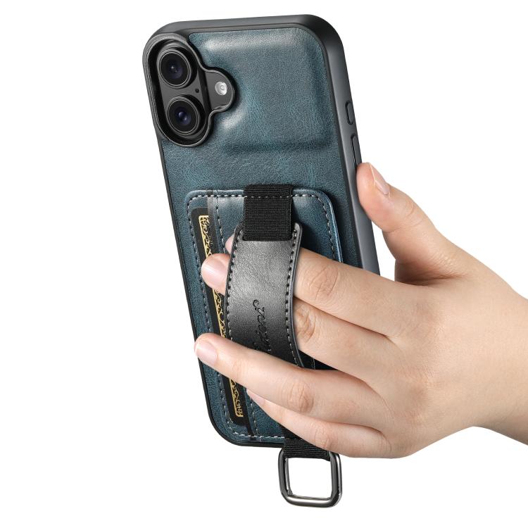 For iPhone 17 Suteni H13 Card Wallet Wrist Strap Holder PU Phone Case