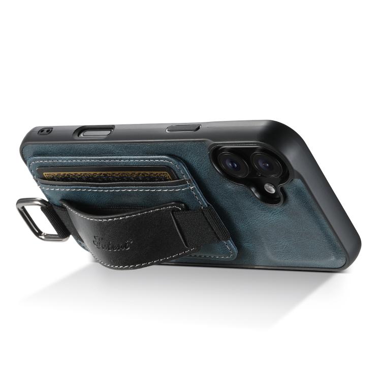 For iPhone 17 Suteni H13 Card Wallet Wrist Strap Holder PU Phone Case