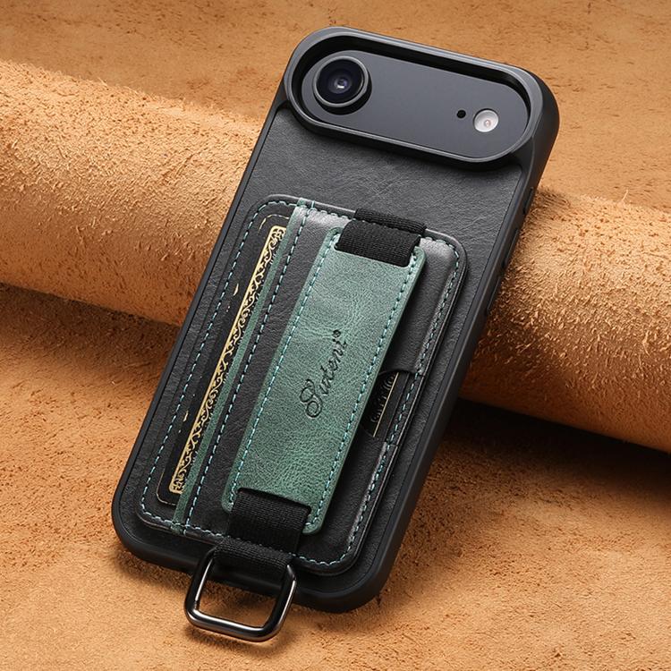 For iPhone  Air Suteni H13 Card Wallet Wrist Strap Holder PU Phone Case